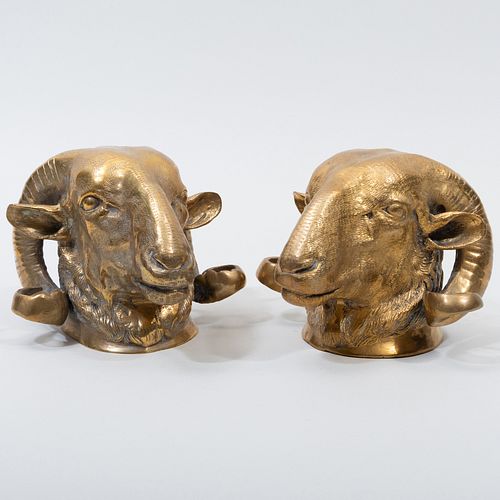 Pair of Ram Form Brass Heads 