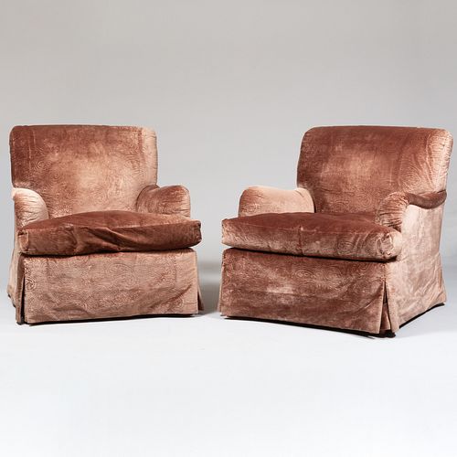 Pair of Contemporary Silk Velvet Club Chairs