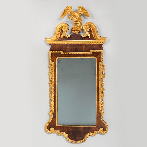 George II Walnut and Parcel-Gilt Mirror