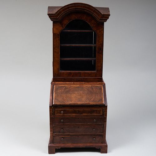 Miniature George II Walnut Slant-Front Bureau Bookcase