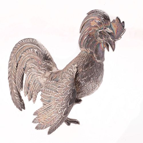 Escultura de gallo en plata .925. Falto de ala. Peso: 169.2 g.