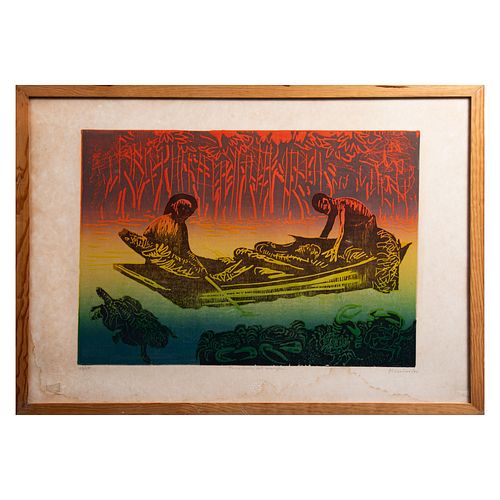 ADOLFO MEXIAC. Pescadores del manglar. Firmada y fechada 96. Serigrafía 48 /50. Enmarcada.