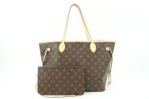 LOUIS VUITTON BEIGE X MONOGRAM NEVERFULL MM TOTE WITH POUCH