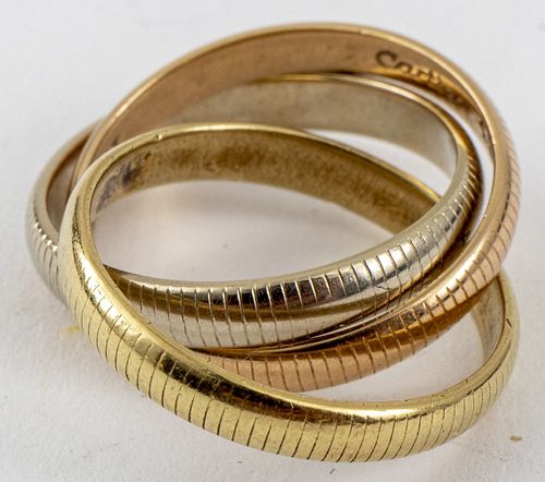 Vintage Cartier 18K Tri-Gold Ribbed Trinity Ring