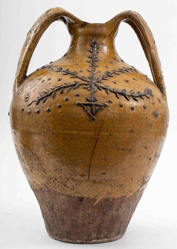 Stoneware Double Handled Vase with Yellow Glaze