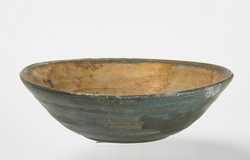 Early Wooden Bowl in Blue Paint