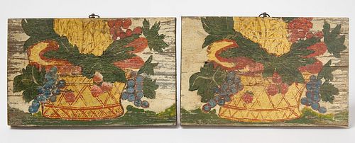 Two Painted Panels with Baskets of Fruit