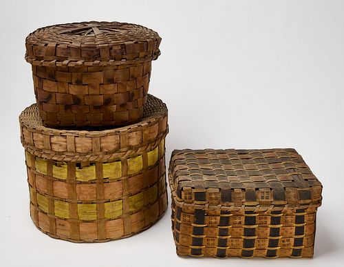 Three Native American Decorated Splint Baskets