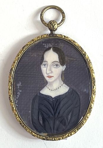 Fine Miniature Folk Art Portrait of a Lady