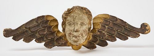 Early Carved Angel Head with Wings