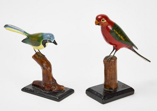 Pair of Carved and Painted Songbirds