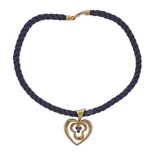 Van Cleef &amp; Arpels 18k Gold  Sapphire Heart Pendant Cord Necklace