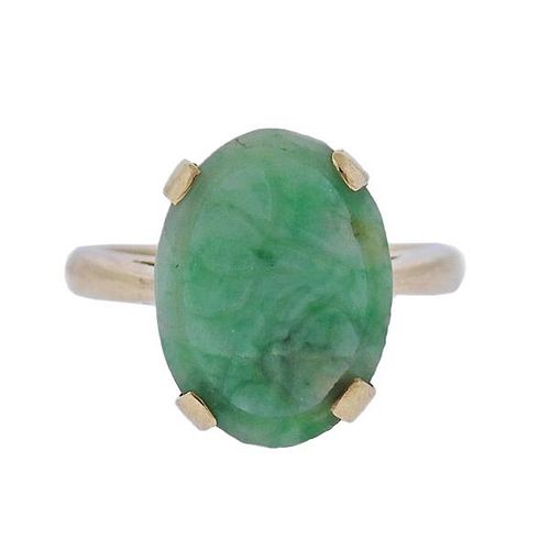 14k Gold Carved Jade Ring