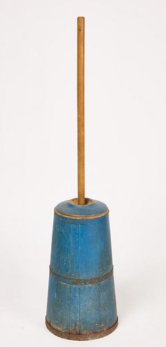 Two Butter Churns in Blue Paint