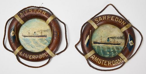 Pair of Carved and Painted Ship Souvenirs