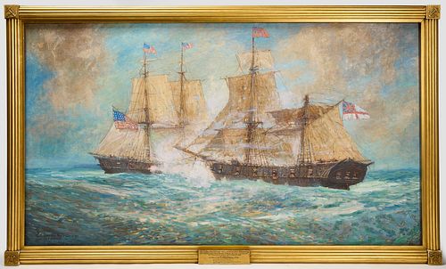 Oil on Canvas USS Enterprise and HMBS Boxer