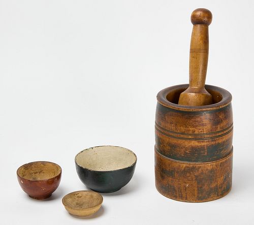 Three Wood Bowls plus Mortar