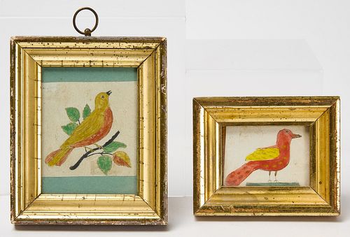 Two Fraktur Bird Watercolors