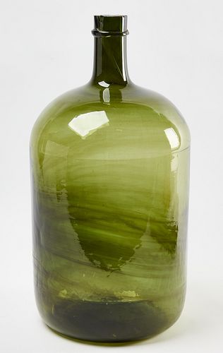 Large Green Glass Blown Bottle