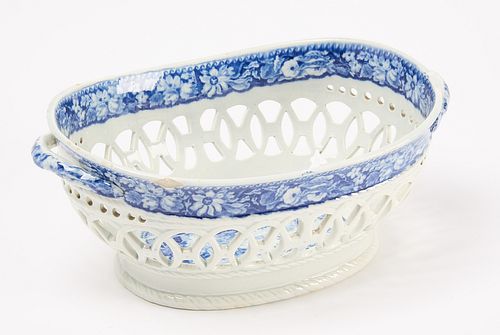 Blue and White Ceramic Reticulated Basket