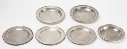 Six Pewter Plates and Basins