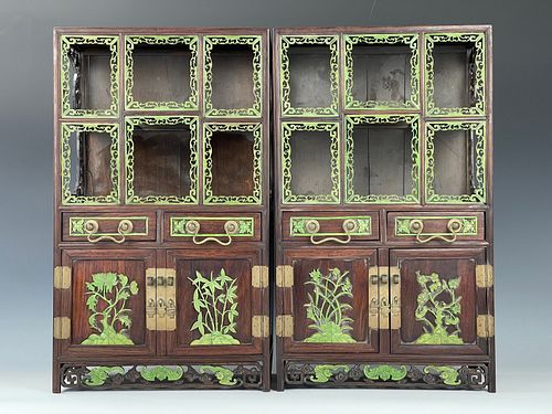 A Pair of Zitan Wood Curio Cabinet Qing Dynasty
