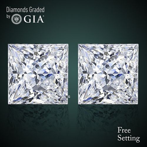 4.02 carat diamond pair Princess cut Diamond GIA Graded 1) 2.01 ct, Color G, VVS2 2) 2.01 ct, Color G, VS1. Appraised Value: $144,600 