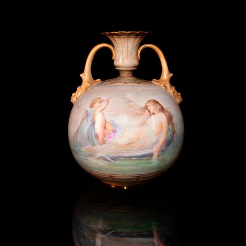 Royal Doulton George White Vase with a Maiden and Cherub