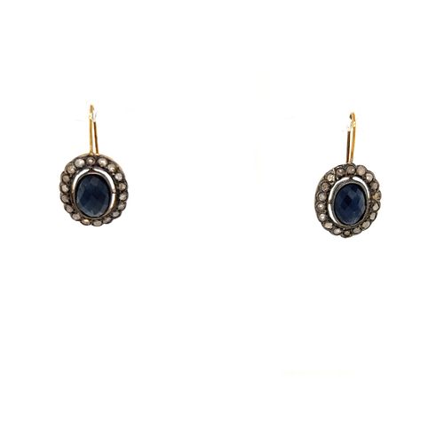 Silver & Gold Diamond Sapphire Earrings