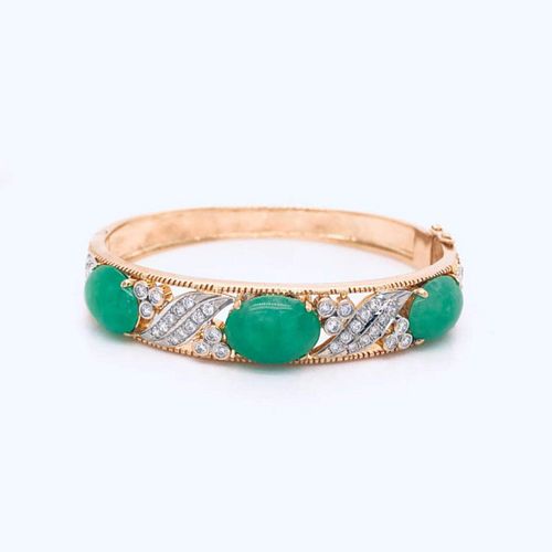 20k Jade & Diamond Bangle Bracelet