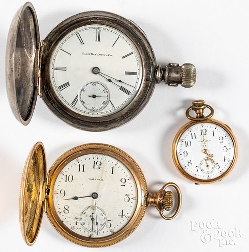 Elgin coin silver pocketwatch and two watches