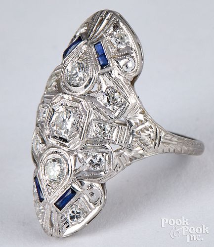 Platinum, diamond, and sapphire ring