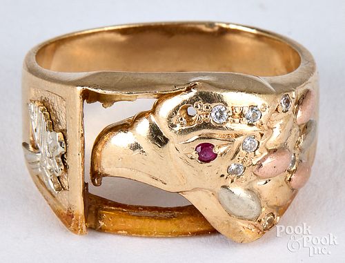 14K gold and stone eagle ring
