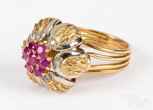 18K gold, diamond, and colored stone ring