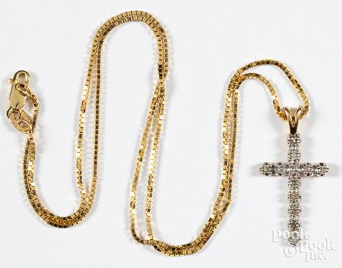 14K gold necklace, with diamond cross pendant
