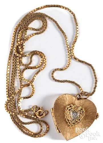 14K gold necklace, with diamond heart pendant