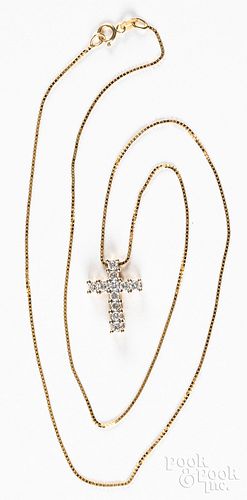 14K gold necklace with diamond cross pendant