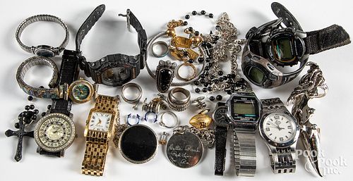 Costume and silver jewelry and wristwatches.