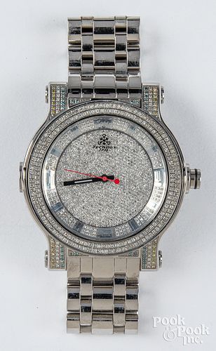 Techno diamond stainless steel wristwatch