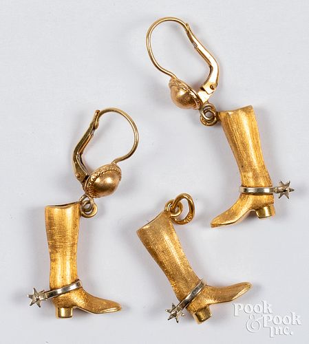18K gold cowboy boot earrings and pendant