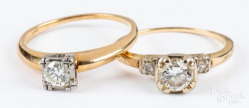 Two 14K gold and diamond rings
