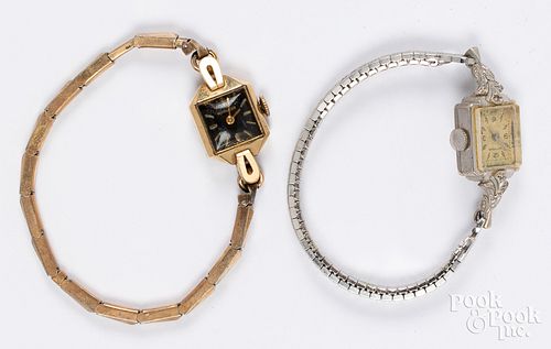 Two antique wristwatches, with 14K gold cases.