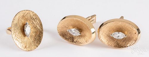 14K gold and diamond cuff links and ring