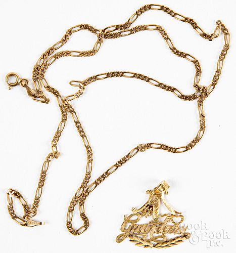10K gold necklace, together with a pendant