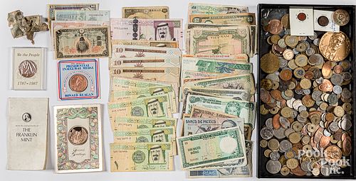 Foreign coins, currency, commemorative medals, etc