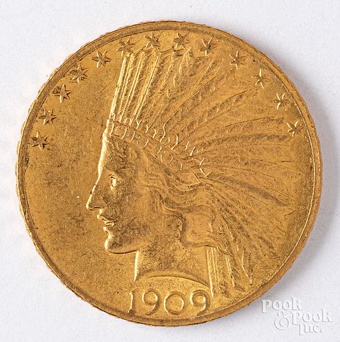 1909 ten dollar Indian Head gold coin.