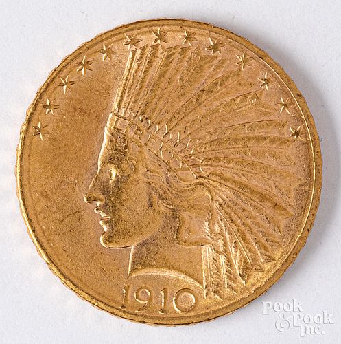 1910 ten dollar Indian Head gold coin.