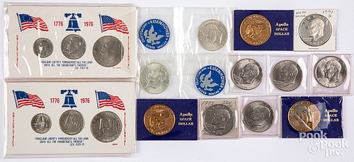 Eleven Eisenhower silver dollars, etc.