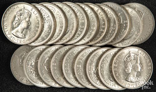 Twenty 1964 Bermuda silver crown coins.