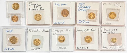 Seven 1/20 ozt. fine gold coins, etc.